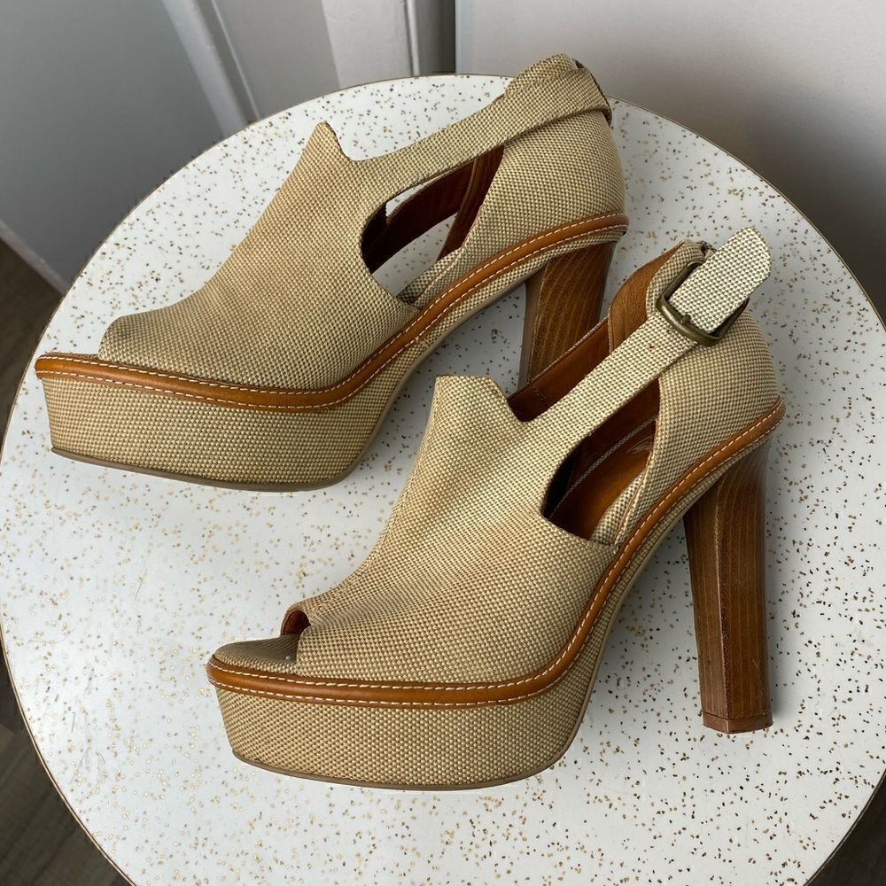 CASTANER | Tweed Canvas Peep Toe Heels